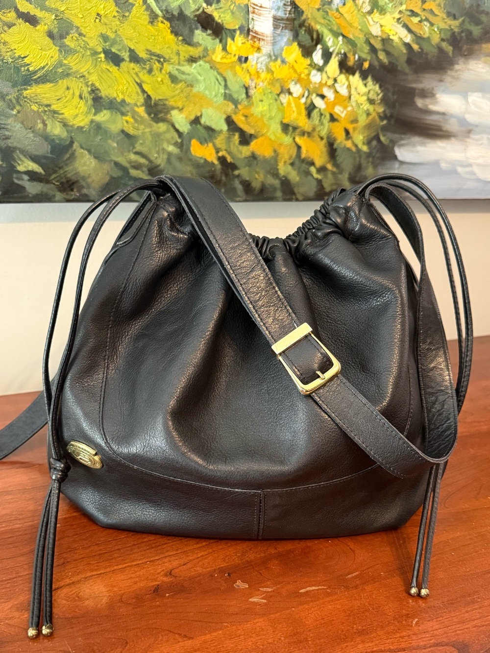 Vintage Etienne Aigner Black Leather Cinch Hobo Shoulder Bag